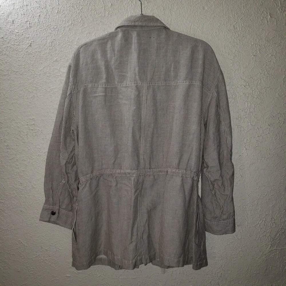 Lucky Brand Sz L Women's Linen Blend Striped Jacket Full Zip Waist Drawstring - Picture 7 of 12